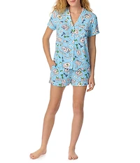 kate spade new york Game On Print Short Sleeve Notch Collar Jersey Knit Shorty Pajama Set