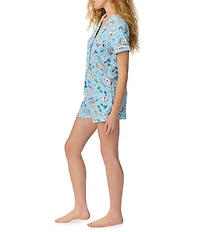 kate spade new york Game On Print Short Sleeve Notch Collar Jersey Knit Shorty Pajama Set
