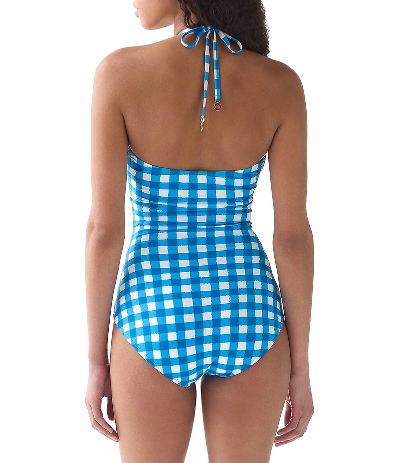 kate spade new york Gingham Ring Trim Halter Neck Bandeau One Piece Swimsuit
