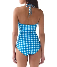 kate spade new york Gingham Ring Trim Halter Neck Bandeau One Piece Swimsuit
