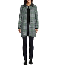 kate spade new york Glen Plaid Point Collar Removable Hooded Snap Front A-Line Raincoat