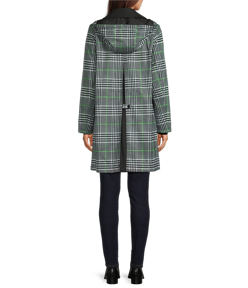 kate spade new york Glen Plaid Point Collar Removable Hooded Snap Front A-Line Raincoat