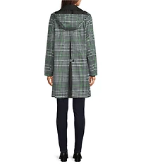 kate spade new york Glen Plaid Point Collar Removable Hooded Snap Front A-Line Raincoat