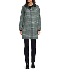 kate spade new york Glen Plaid Point Collar Removable Hooded Snap Front A-Line Raincoat