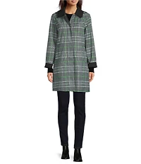 kate spade new york Glen Plaid Point Collar Removable Hooded Snap Front A-Line Raincoat