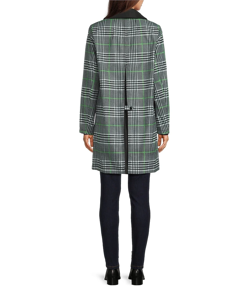 kate spade new york Glen Plaid Point Collar Removable Hooded Snap Front A-Line Raincoat