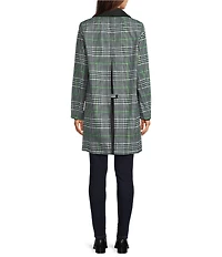 kate spade new york Glen Plaid Point Collar Removable Hooded Snap Front A-Line Raincoat