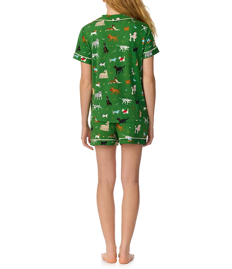 kate spade new york Green Novelty Dog Print Short Sleeve Notch Collar Brushed Jersey Knit Pajama Set