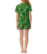 kate spade new york Green Novelty Dog Print Short Sleeve Notch Collar Brushed Jersey Knit Pajama Set