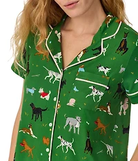 kate spade new york Green Novelty Dog Print Short Sleeve Notch Collar Brushed Jersey Knit Pajama Set