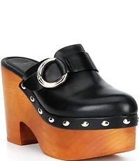 kate spade new york Halo Leather Studded Platform Block Heel Clogs