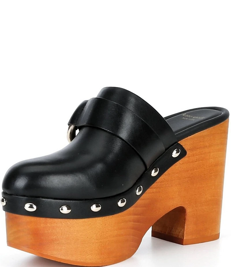 kate spade new york Halo Leather Studded Platform Block Heel Clogs