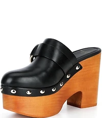 kate spade new york Halo Leather Studded Platform Block Heel Clogs