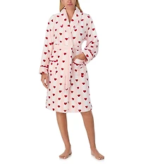 kate spade new york Heart Stripe Print Long Sleeve Shawl Collar Chenille Plush Short Robe