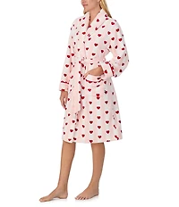 kate spade new york Heart Stripe Print Long Sleeve Shawl Collar Chenille Plush Short Robe
