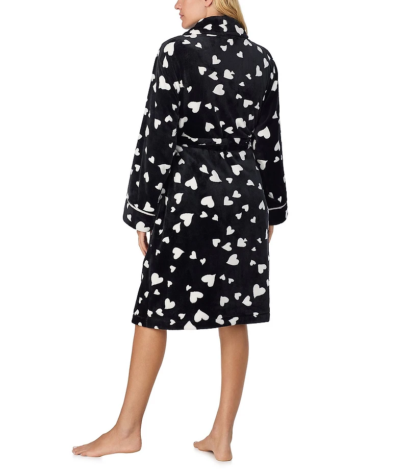 kate spade new york Heart Swirl Print Long Sleeve Shawl Collar Chenille Plush Short Robe