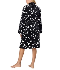 kate spade new york Heart Swirl Print Long Sleeve Shawl Collar Chenille Plush Short Robe