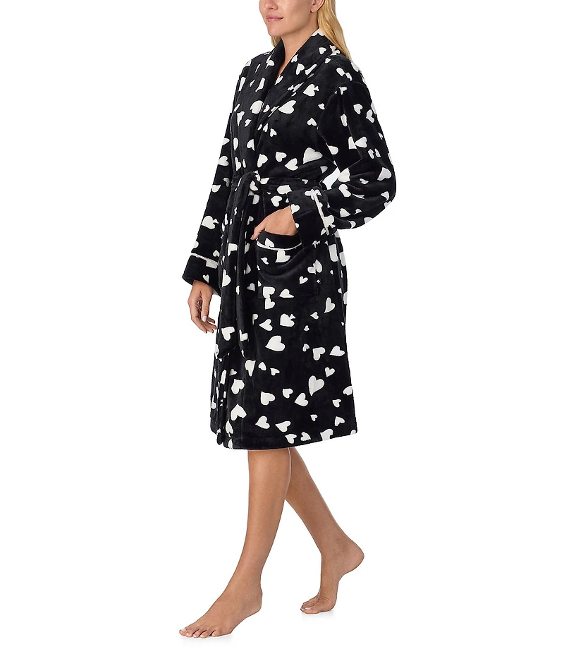 kate spade new york Heart Swirl Print Long Sleeve Shawl Collar Chenille Plush Short Robe