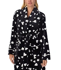 kate spade new york Heart Swirl Print Long Sleeve Shawl Collar Chenille Plush Short Robe