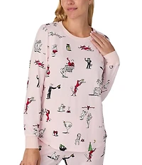 kate spade new york Holiday Party Print Long Sleeve Crew Neck Top & Jogger Long Knit Holiday Pajama Set