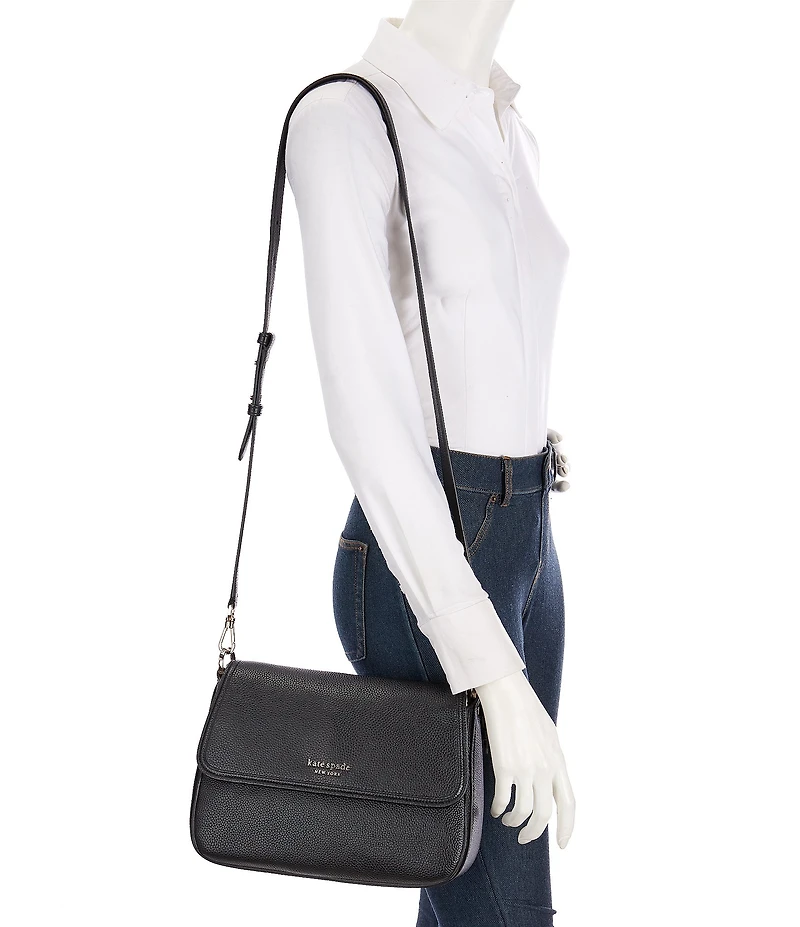 kate spade new york Hudson Medium Flap Pebbled Leather Shoulder Bag