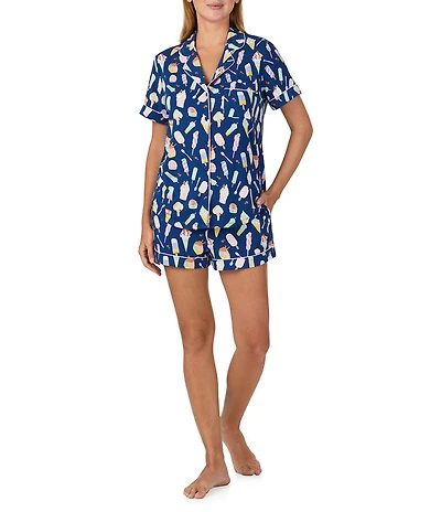 kate spade new york Icy Treats Print Short Sleeve Notch Collar Jersey Knit Shorty Pajama Set