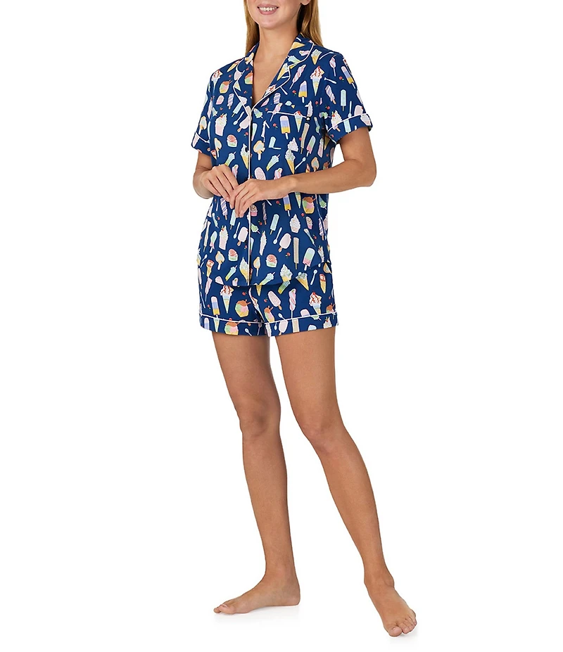 kate spade new york Icy Treats Print Short Sleeve Notch Collar Jersey Knit Shorty Pajama Set