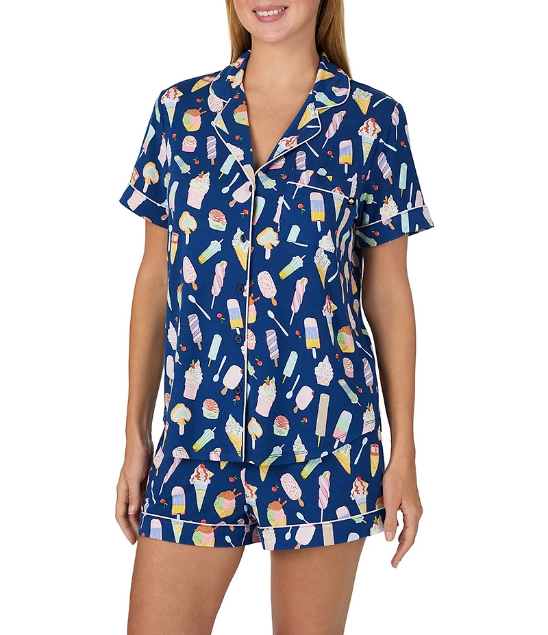 kate spade new york Icy Treats Print Short Sleeve Notch Collar Jersey Knit Shorty Pajama Set