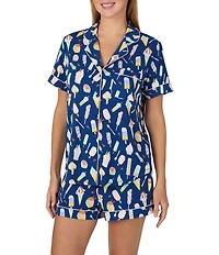 kate spade new york Icy Treats Print Short Sleeve Notch Collar Jersey Knit Shorty Pajama Set