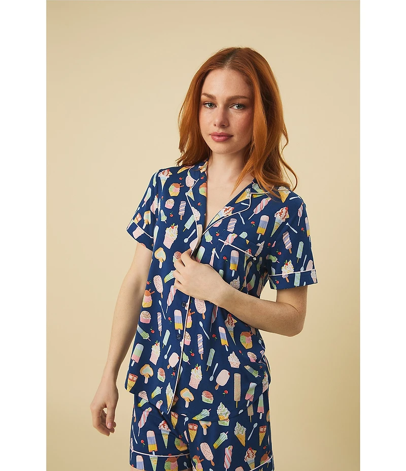 kate spade new york Icy Treats Print Short Sleeve Notch Collar Jersey Knit Shorty Pajama Set