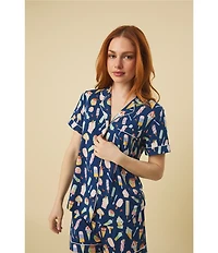 kate spade new york Icy Treats Print Short Sleeve Notch Collar Jersey Knit Shorty Pajama Set