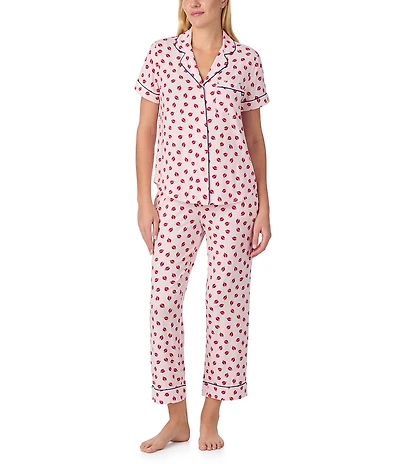 kate spade new york Ladybug Print Short Sleeve Notch Collar Jersey Knit Cropped Pajama Set