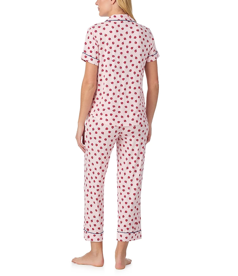 kate spade new york Ladybug Print Short Sleeve Notch Collar Jersey Knit Cropped Pajama Set