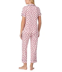 kate spade new york Ladybug Print Short Sleeve Notch Collar Jersey Knit Cropped Pajama Set