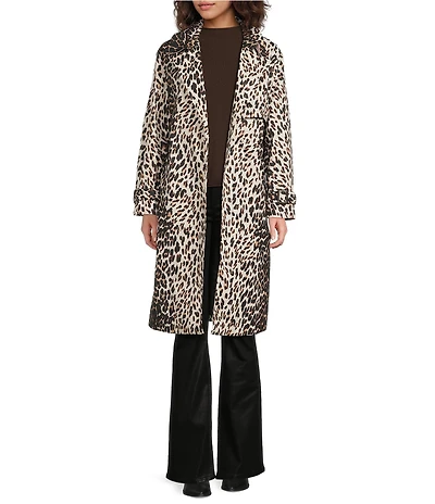 kate spade new york Leopard Print Collar Neck Long Sleeve Belted Water Resistant Hidden Snap Trench Coat