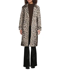 kate spade new york Leopard Print Collar Neck Long Sleeve Belted Water Resistant Hidden Snap Trench Coat