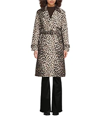 kate spade new york Leopard Print Collar Neck Long Sleeve Belted Water Resistant Hidden Snap Trench Coat