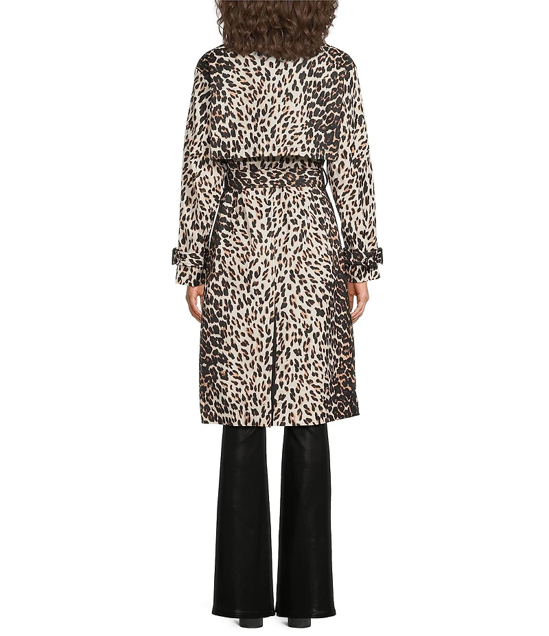 kate spade new york Leopard Print Collar Neck Long Sleeve Belted Water Resistant Hidden Snap Trench Coat