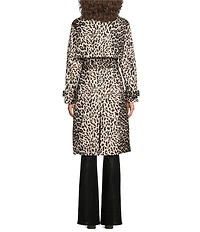 kate spade new york Leopard Print Collar Neck Long Sleeve Belted Water Resistant Hidden Snap Trench Coat