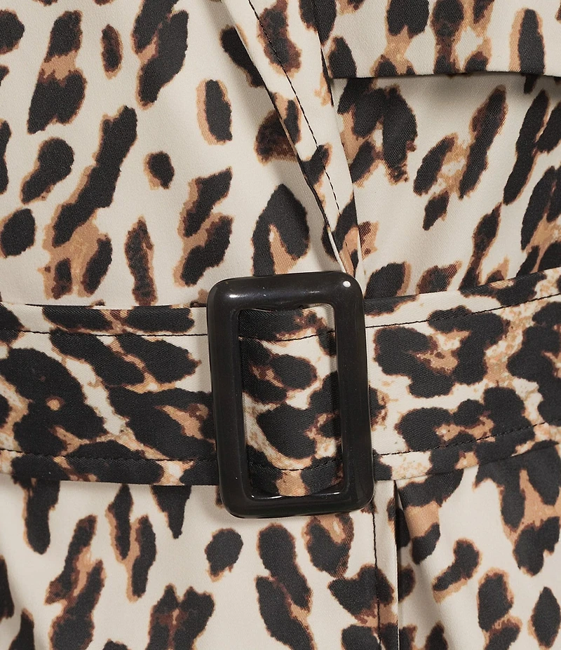 kate spade new york Leopard Print Collar Neck Long Sleeve Belted Water Resistant Hidden Snap Trench Coat