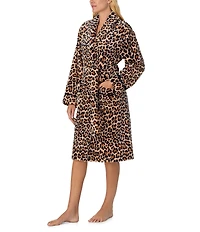 kate spade new york Leopard Print Long Sleeve Shawl Collar Chenille Plush Short Robe