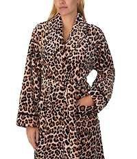 kate spade new york Leopard Print Long Sleeve Shawl Collar Chenille Plush Short Robe