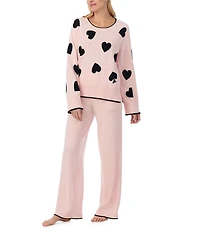 kate spade new york Long Sleeve Crew Neck Sweater Knit Heart Print Long Cozy Pajama Set