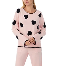 kate spade new york Long Sleeve Crew Neck Sweater Knit Heart Print Long Cozy Pajama Set