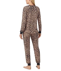 kate spade new york Long Sleeve V-Neck Henley Sweater Knit Animal Print Jogger Pajama Set