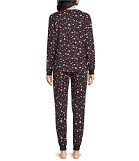 kate spade new york Long Sleeve V-Neck Henley Sweater Knit Heart Swirl Print Jogger Pajama Set