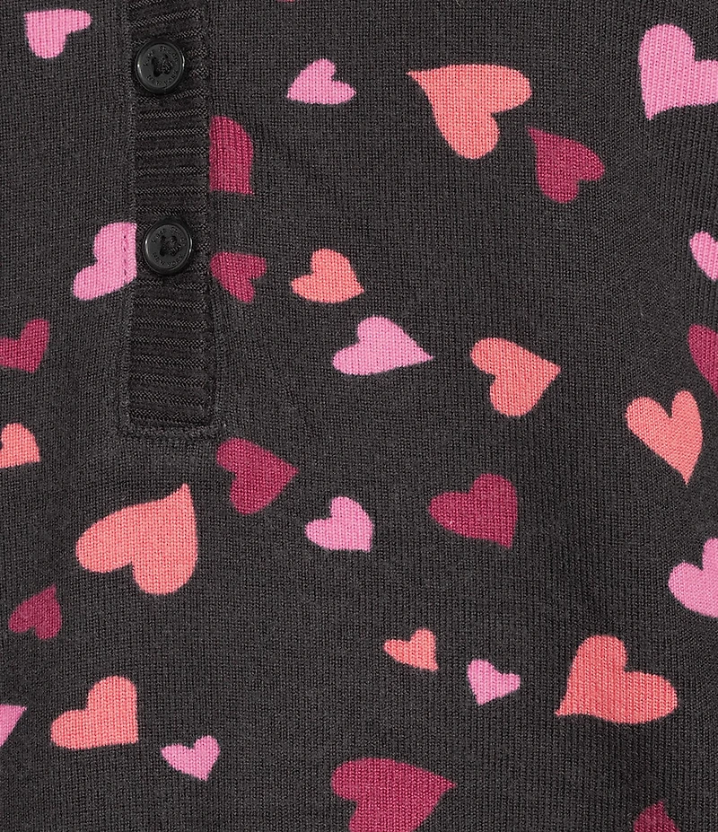 kate spade new york Long Sleeve V-Neck Henley Sweater Knit Heart Swirl Print Jogger Pajama Set