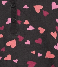 kate spade new york Long Sleeve V-Neck Henley Sweater Knit Heart Swirl Print Jogger Pajama Set