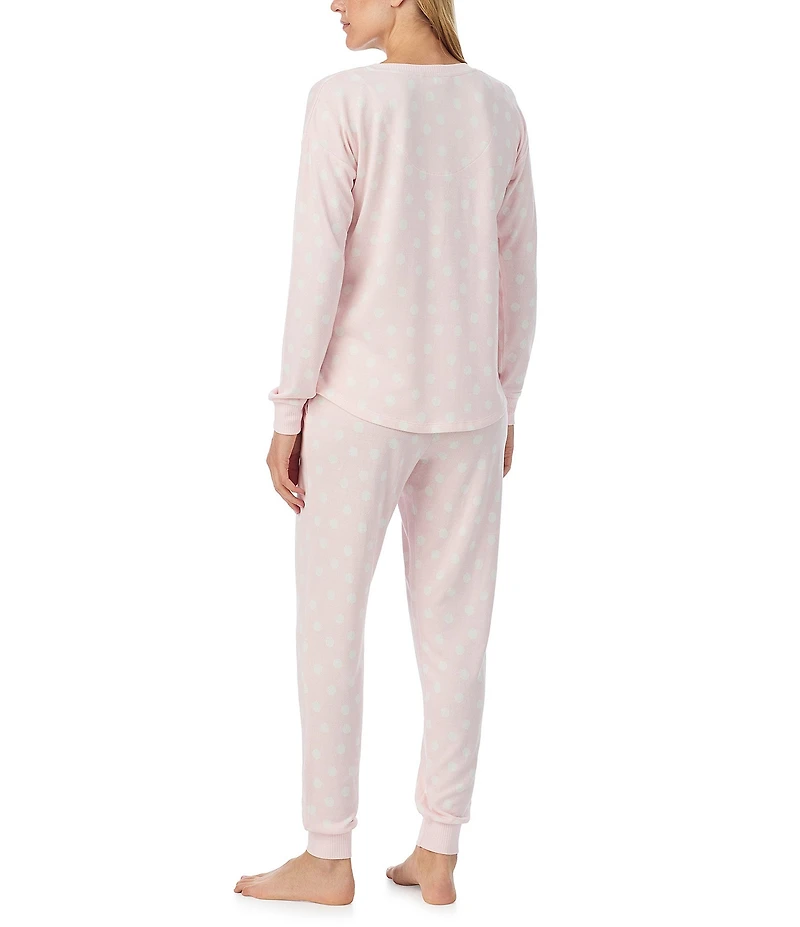 kate spade new york Long Sleeve V-Neck Henley Sweater Knit Jogger Spray Dots Pajama Set