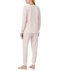 kate spade new york Long Sleeve V-Neck Henley Sweater Knit Jogger Spray Dots Pajama Set